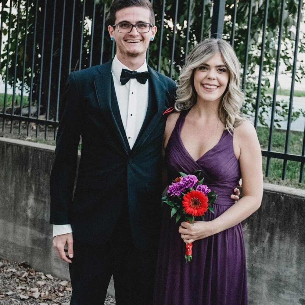 David’s Bridal Criss Cross Mesh Dress (PLUM)